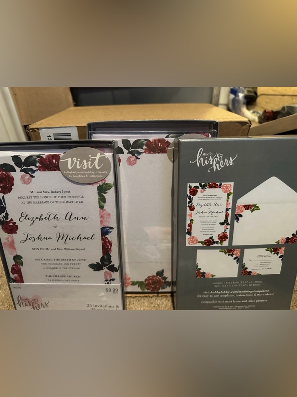 Studio His & Hers Floral Wedding Invitation Set - Cream with Red Floral Accents